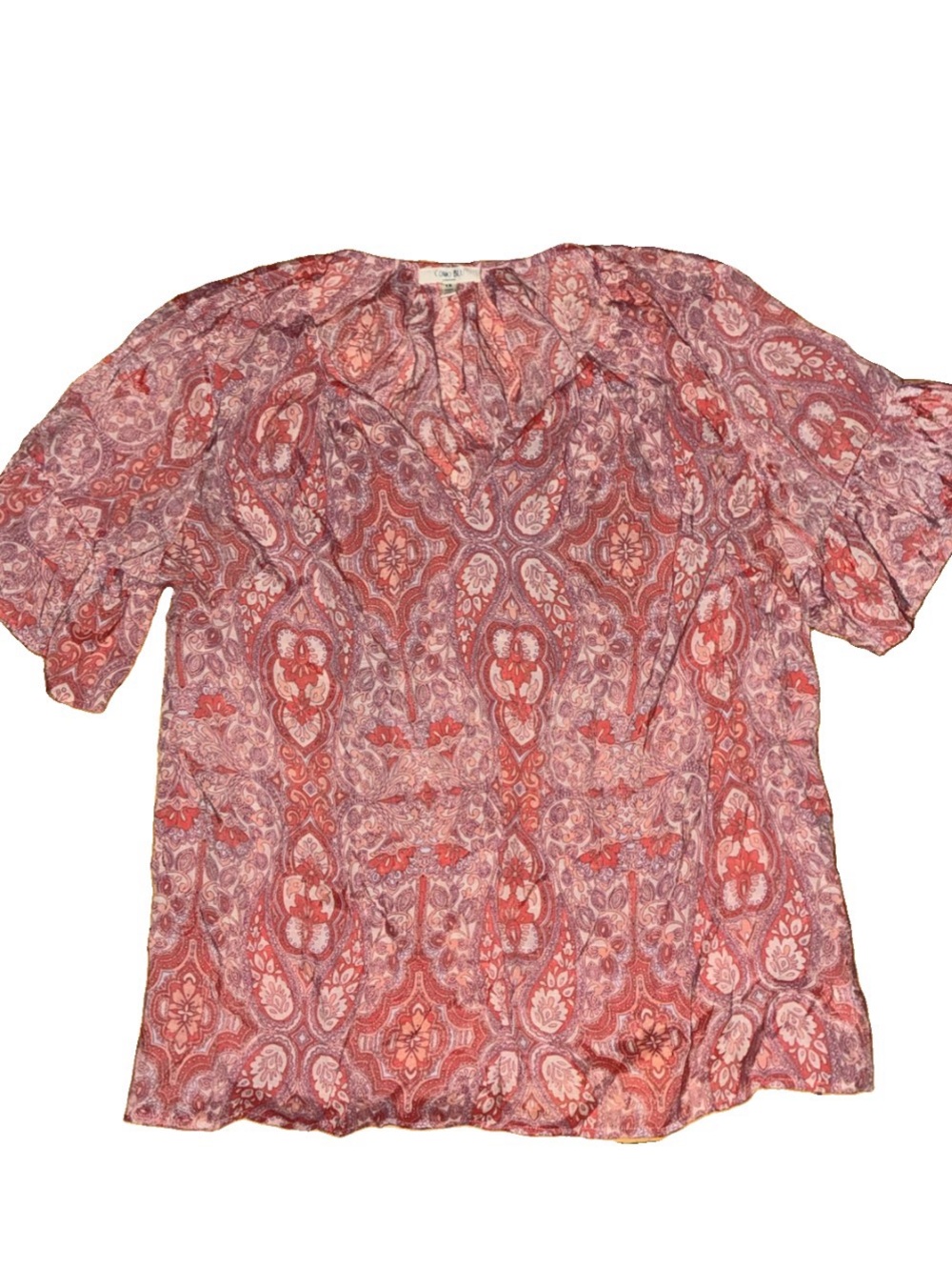 Paisley V-Neck Short Sleeve Blouse